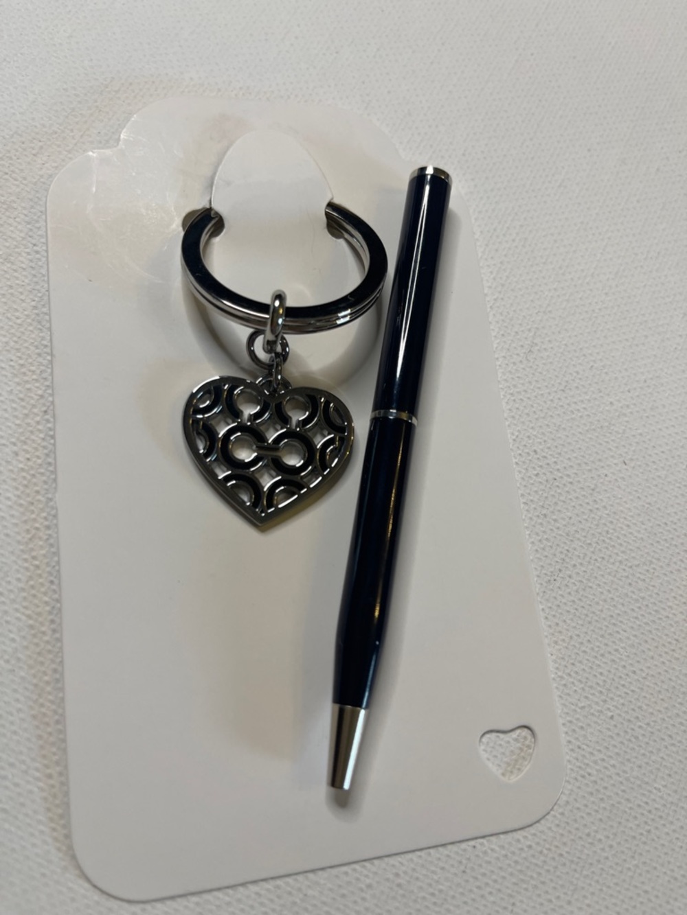 Coach Silver Heart Keychain with Black Coach C Logo and Black Coach Pen - Picture 5 of 6